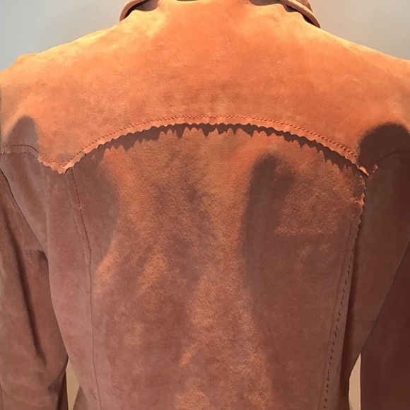 Vintage Y2K apricot suede moto style angled zipper lined scallop edge jacket L - Picture 7 of 14